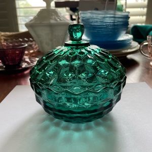 TEAL CUBIST INDIANA GLASS WHITEHALL ROUND COVERED CANDY DISH